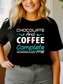 Texto alegre que combina la pasión por el chocolate y el aroma del café representando energía dulzura y unión perfecta para mujeres modernas camiseta de mujer casual cómoda y atractiva - Negro - Ver 1