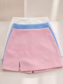 Kit Of 3 Tailored Skirt Shorts With Slit For Parties And All Occasions - Fashion Blogger Style - rosa bebé, azul bebé y blanco - Ver 3