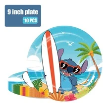 50pcs Stitch Theme Party Disposable Tableware Set [7-Inch Paper Plates, 9-Inch Paper Plates, Napkins] - Set For 10 People, Suitable For Birthdays, Weddings, Theme Parties, Family Picnics - Multicolor - View 9