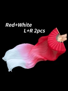 1 Peça Leque de Dança com Cor Gradiente - Transição Elegante do Azul para o Branco, Leque Longo de Seda Artificial e Bambu, Adequado para Dança do Ventre, Apresentação e Prática [Impressão Ligeiramente Deslocada, Sangramento de Cor Inevitável] - Multicolorido - Visão 5