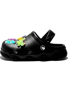 HOEASE Youngsters' EVA Garden Clogs, EVA Beach Shoes, Breathable Slip-On Design With Luminous Cartoon Charms For Boys And Girls, All-Season Footwear - Black - View 5