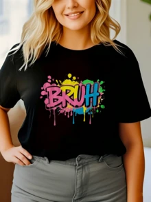 Explosión de colores vivos que expresan energía juventud y libertad con salpicaduras artísticas que representan creatividad y actitud moderna camiseta de mujer casual para uso diario cómoda y original - Negro - Ver 6