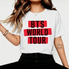 BTSS World Tour Red Tape Text Streetwear Grafisk T-shirt, Avslappnad bomulls-T-shirt för ARMÉ-fans - Vitt - Visa 6