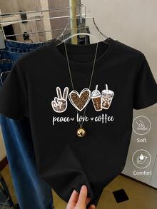 Women's Casual Shirt Print T-Shirt, Short Sleeve And Round Neck, Local Spring/Summer Urban Fashion. - Black - View 1
