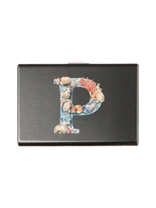 Ocean Theme Letters A-Z Initial Pattern Slim Card Case, Seashell And Starfish Initials Print,Minimalist Aluminium Metal Wallet, RFID Privacy Protection Credit Card Holder - Multicolor - View 15
