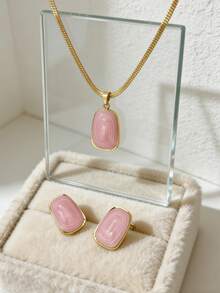 Women's Fashion Necklace And Earring Set, 304 Stainless Steel Gold-Plated Enamel Necklace Earring Set, Summer Style Accessories, Hypoallergenic And Fade-Resistant, Minimalist Elegant Versatile, Perfect For Commuting, Dating, Party, Easily Upgrade Your Outfit, Ideal Birthday Gift - Multicolor - View 2