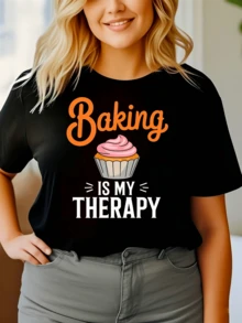 Pink Cupcake With Creamy Frosting Represents The Sweetness And Tranquility That Baking Offers To Express Joy And Calm. Comfortable Casual Women's T-Shirt For Everyday Wear - Black - View 6