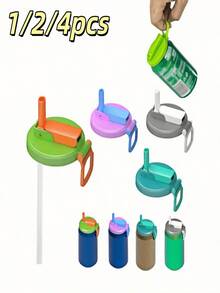 4PCS Reusable Soda Can Lids With Silicone Straws, Leak-Proof & Spill-Proof Beverage Can Covers,  Portable Drink Lids For Soda, Beer,  Perfect For Summer Outdoor Activities, Beach Trips, Pool Parties, Picnics (Color Random). - Multicolor - View 2