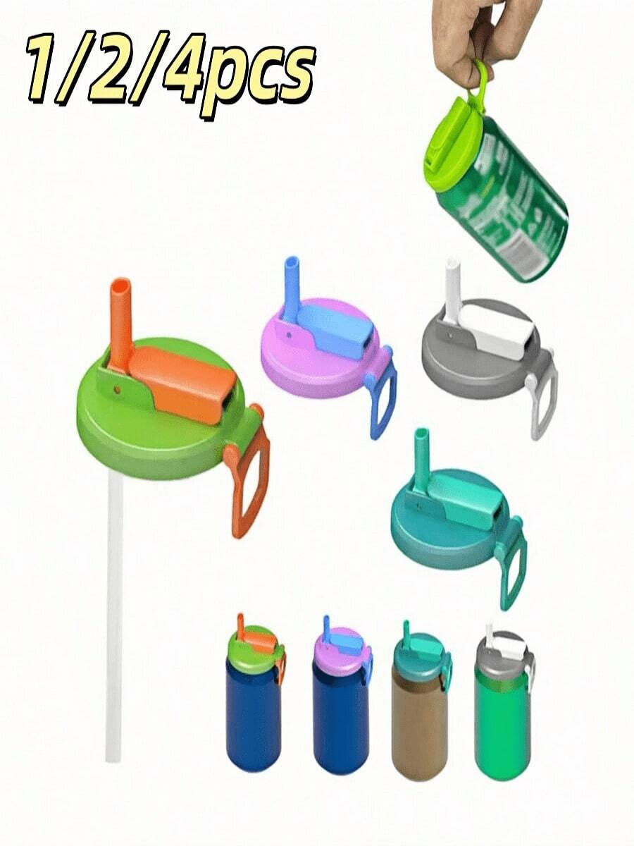 4PCS Reusable Soda Can Lids With Silicone Straws, Leak-Proof & Spill-Proof Beverage Can Covers,  Portable Drink Lids For Soda, Beer,  Perfect For Summer Outdoor Activities, Beach Trips, Pool Parties, Picnics (Color Random).