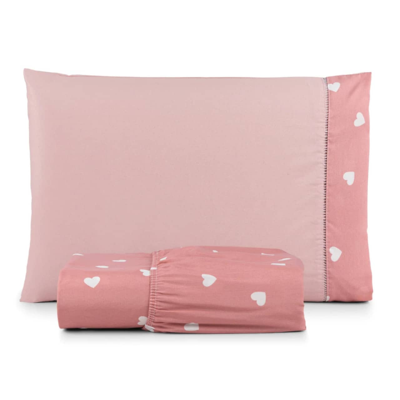 Jogo de Lençol para Cama King 3 peças Estampado 100% algodão 180 fios Toque suave - Coracoes Rosa - Visão 1