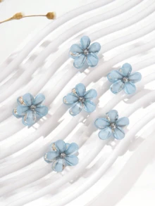 12/5/3/1pcs Women's Light Blue Crystal Hair Clips Mini Crystal Hairpins With Flower Design Sweet Artificial Bangs Hair Clips Girls Decorative Hair Accessories - Baby Blue - View 2