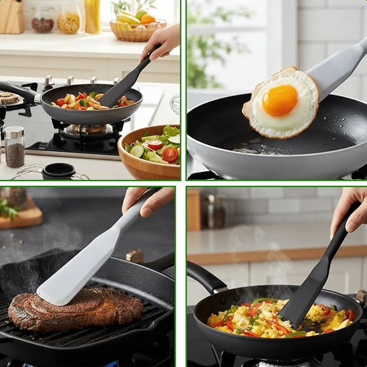 2pcs Silicone Spatula Scraper Narrow Slim Flip Long Heat Resistant Cooking Pancake Spatula Non-Stick For Cooking Eggs Burgers Pizza Pancakes Steak Omelets Black Red Grey - Multicolor - View 1