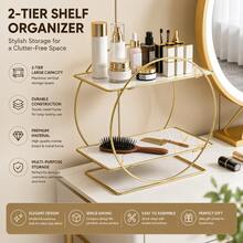 1pc 2-Tier Cosmetic Storage Rack, Bathroom Countertop Organizer, Lipstick, Perfume, Skincare Storage Box, Vanity Tray, Luxury Style Jewelry Holder, Suitable For Bedroom, Bathroom, Living Room - Gold - View 1