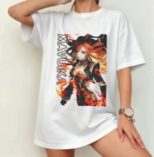 Mavuika Anime Fire Design T-Shirt | Gender-Neutral Oversized Genshin Imp Fan Shirt White - White - View 10
