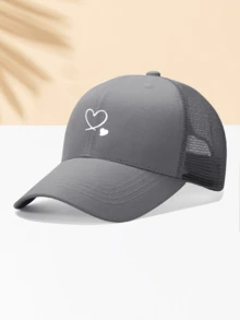 1pc White Baseball Cap With 2 Heart Designs, Unisex Outdoor Sun Hat, Essential Daily Wear Item - View 1
