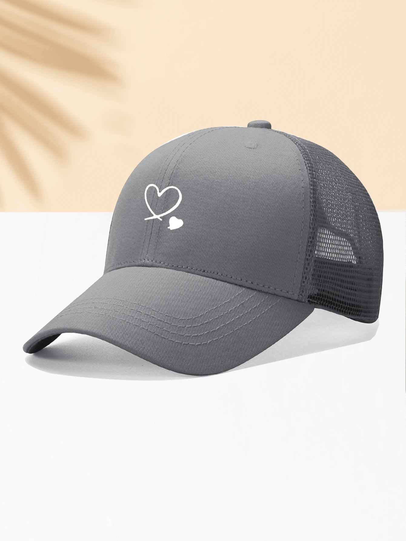 1pc White Baseball Cap With 2 Heart Designs, Unisex Outdoor Sun Hat, Essential Daily Wear Item - View 1