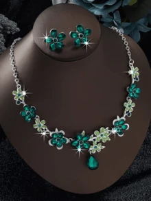 3pcs Women's Bridal Floral Necklace & Earrings Jewelry Set, Evening Gown Matching Jewelry, Wedding Accessories - Multicolor - View 8