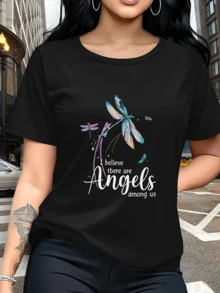 Libélula multicolor que simboliza esperanza transformación espiritual y presencia de energías positivas entre nosotros camiseta de mujer cómoda casual para uso diario - Negro - Ver 6