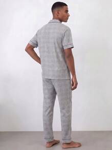 [PONX] Bộ đồ ngủ nam 2 món kẻ caro, áo cardigan tay ngắn và quần dài, thoáng khí và thấm hút mồ hôi. - Màu Xám nhạt - Xem 2