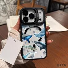 Funda de metal para cámara con patrones de estrella de tiburón, magnética, con impresión UV, adecuada para iPhone 17, 16, 15, 14, 13, 12 Pro Max/Pro/Plus, regalos de Halloween, Navidad y Acción de Gracias para amigos y familiares, funda para dispositivos, diseño de tiburón. - Gris - Ver 8