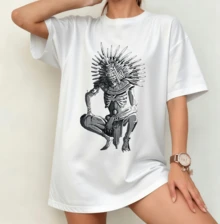 Azte Skull Skeleton T-Shirt | Gender-Neutral Oversized Ethni Design Shirt White - White - View 7