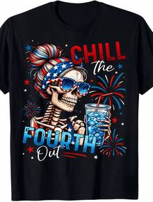 Camiseta deportiva casual para mujer con ilustración colorida de esqueleto - Camiseta negra elástica de cuello redondo, lavable aáquina, de ajuste cómodo para todas las estaciones. Prenda de ocio con diseño creativo y tejido opaco. - Negro - Ver 6