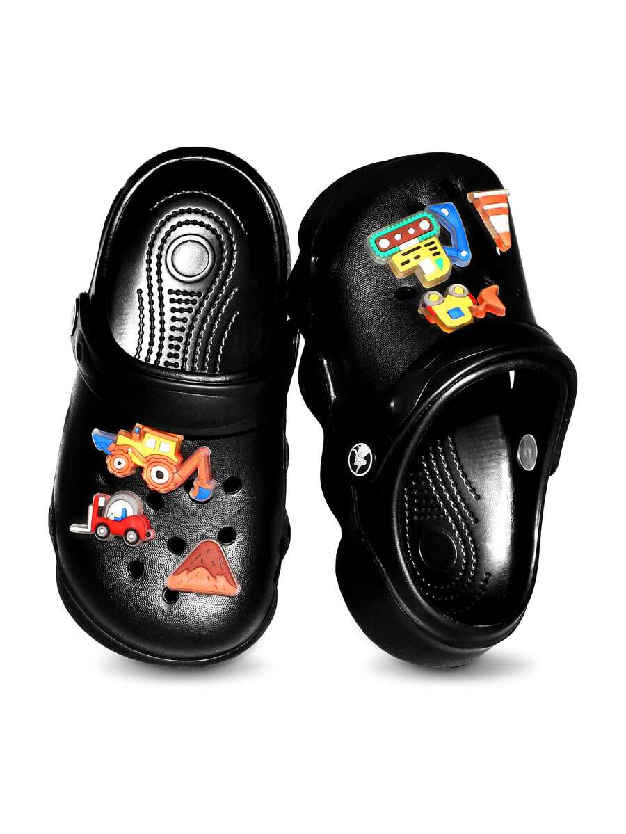 HOEASE Youngsters' EVA Garden Clogs, EVA Beach Shoes, Breathable Slip-On Design With Luminous Cartoon Charms For Boys And Girls, All-Season Footwear - Black - View 1