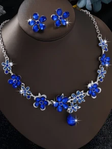 3pcs Women's Bridal Floral Necklace & Earrings Jewelry Set, Evening Gown Matching Jewelry, Wedding Accessories - Multicolor - View 12