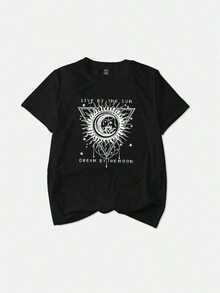 Women's Casual Single Garment, Not A 3-Piece Set. One Piece/Set Of Short-Sleeved T-Shirts Suitable For Streetwear. Oversized Crew Neck Top For Everyday Wear, Camping, Concerts, Hip-Hop, Rock, And Rap Events. Short-Sleeved T-Shirt With A Crew Neck And A Retro Spiritual Cosmos Pattern, Suitable For Spring And Summer. - 黑色 - 查看 2