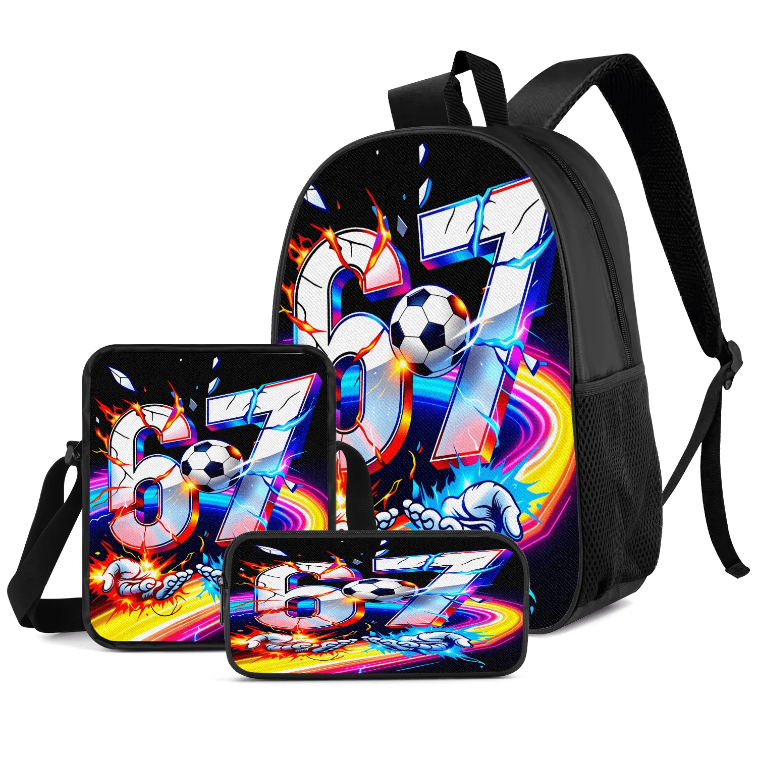 3pcs/Set Student Backpack, Messenger Bag, Pencil Case, Boys' Large Capacity Compartment Backpack, Back To School Supplies Storage, Travel Storage Bag, Suitable For School, Class, Outdoor Sports - A - View 1