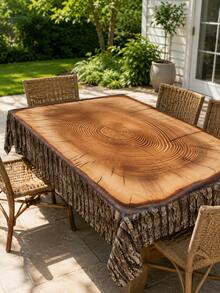 Tree Stump & Annual Rings Printed Waterproof Tablecloth, Vintage Countryside Style Round/Square Dining Table Cover, Outdoor Garden Party Wedding Decor Oil & Dust Proof Tabletop Cloth - Brown - View 9
