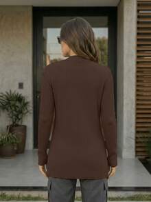 Women's Open Ribbed Cardigan, Basic, Elegant, Casual, Winter, Cold Weather, Knit Cardigan - Óxido marrón - Ver 3