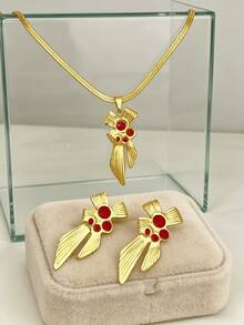 1/4 Set Fashion Necklace And Earrings Set, 304 Stainless Steel Fashion Enamel Jewelry Gift, High-End Hypoallergenic Non-Fading, Fresh, Vintage, Minimalist, Perfect For Summer Style, Commuting, Dating, Party And Other Occasions, Easily Enhance Outfit Sophistication, Perfect Birthday Gift, Ideal Gift - Multicolor - View 11