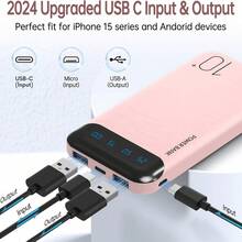 Cargador portátil de 10000 mAh, delgado, con entrada y salida USB C, banco de energía con pantalla LED, paquete de batería externa liviano, compatible con iPhon 14/13/12, iPa, etc. - Rosa - Ver 2