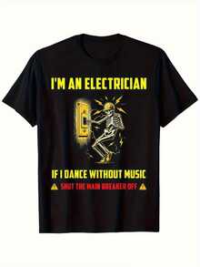 Camiseta casual de manga corta para hombre - camiseta de verano transpirable con cuello redondo, diseño moderno "Electrician Loves Music", corte regular adecuado para uso casual, ropa casual de verano, blusas para mujer, blusas, blusas casuales para mujer, tops para mujer, tops, unisex. - Negro - Ver 1