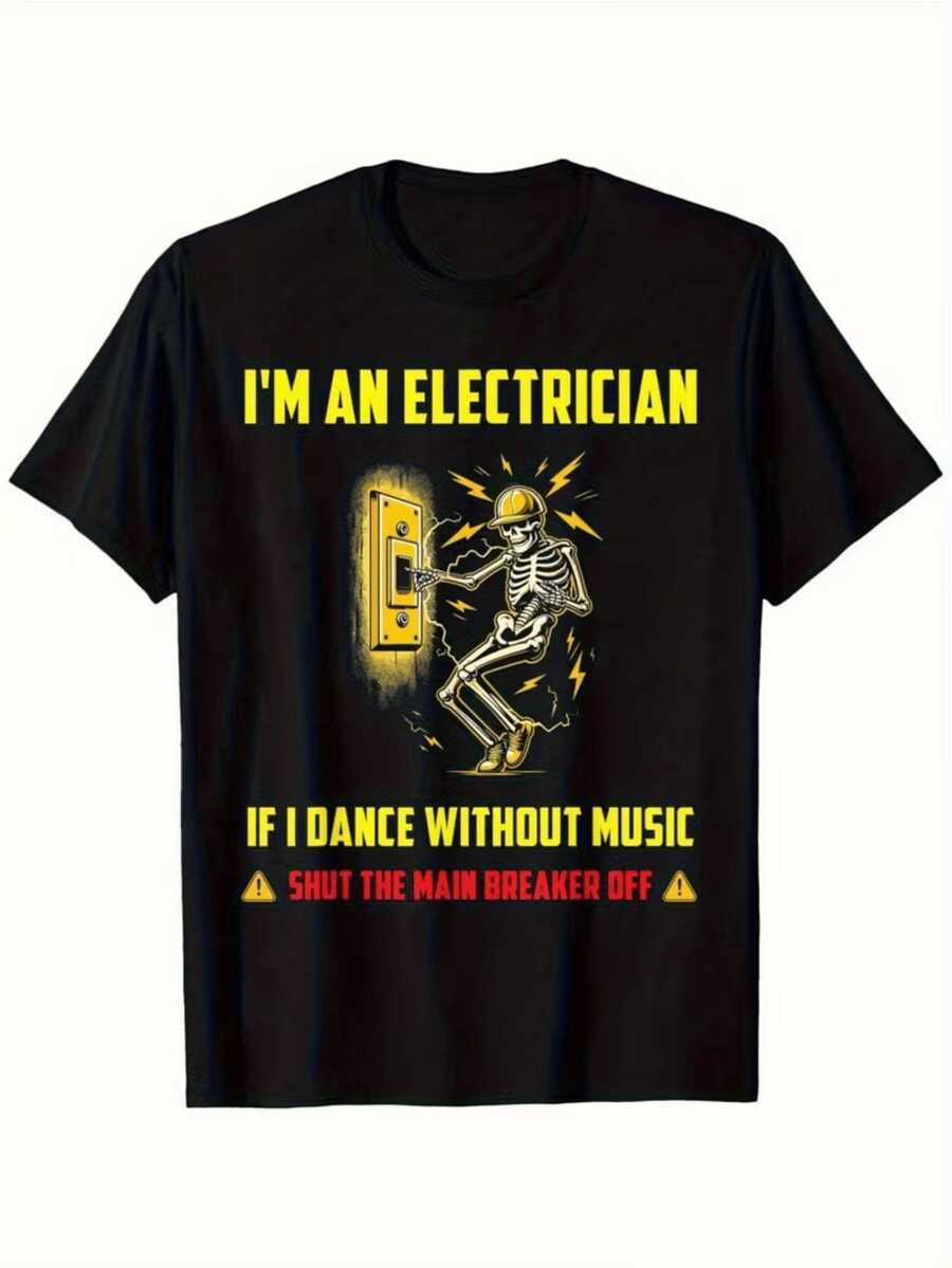 Camiseta casual de manga corta para hombre - camiseta de verano transpirable con cuello redondo, diseño moderno "Electrician Loves Music", corte regular adecuado para uso casual, ropa casual de verano, blusas para mujer, blusas, blusas casuales para mujer, tops para mujer, tops, unisex. - Negro - Ver 1
