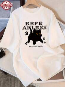 Gato oscuro con ojos brillantes simbolizando la valentía nocturna y el poder misterioso del alma aventurera camiseta de mujer casual moderna y cómoda para uso diario - Blanco - Ver 6