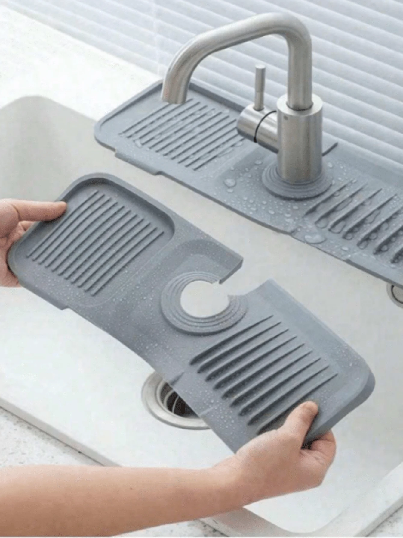 1 tấm lót thoát nước bằng silicon, tấm chắn nước bắn cho bồn rửa nhà bếp/phòng tắm, thảm/giá chống trượt. - Xám - Xem 1