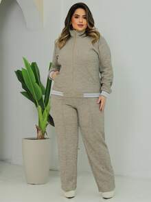 Women's Plus Size River Knit Set - Elegant And Comfortable Zipper - Home & Vacation - cát - Xem 4