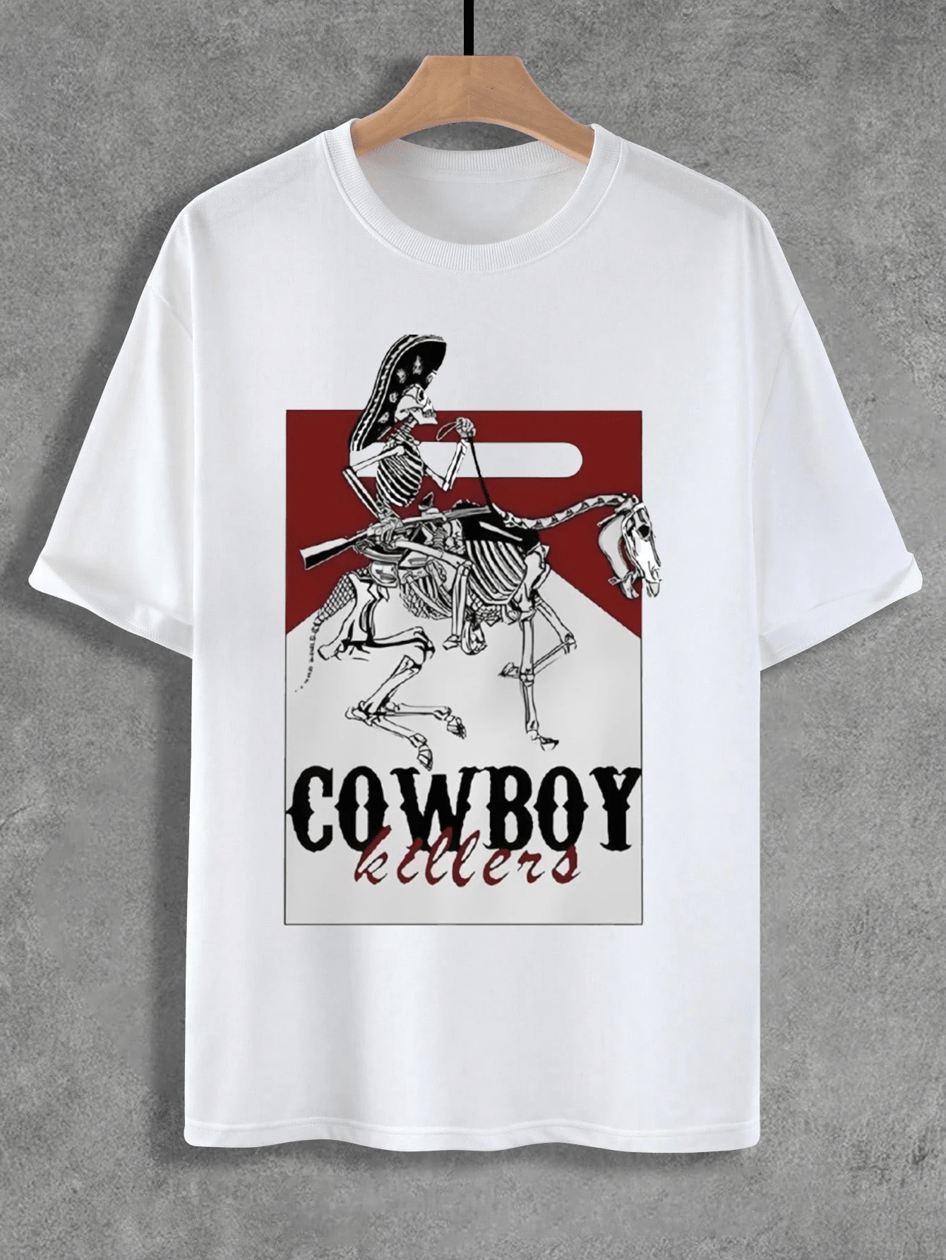 Men's Skeleton Graphic &Amp; Letter Print Round Neck Tee, Loose Casual Short Sleeve T-Shirt For Daily Wear, Men's Top For All Seasons, Graphic Tees, Western Clothing, Vintage Graphic Tees, Mens Clothing - White - View 1