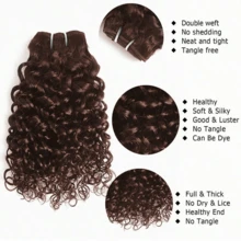 4 Pcs Curly Chocolate Hair Extensions, Wavy Textured Real Hair Bundles, Double Weft Sewed In Extensions - S4 - View 21