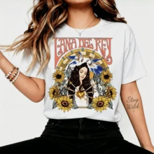 Lanaa Del Reyy Sunflower Art Nouveau Vintage Graphic T-Shirt, Pop Casual Cotton T-Shirt For Fans - White - View 1