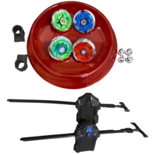 Toy Set: 4 Spinning Tops With Metal LED Lights + 2 Launchers + Arena With LED Lights, Super Fast, Ready For Battle + Clash Battle Arena - Red - View 3