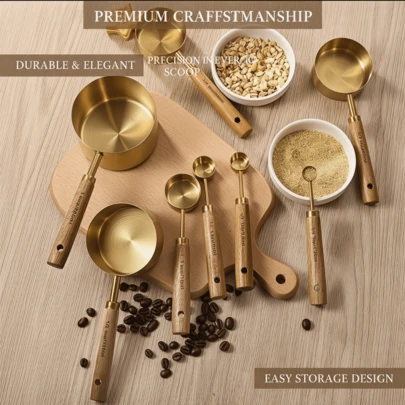 8pcs Stainless Steel Measuring Cups Set, Kitchen Tools With Rosewood Handles, Measuring Cups And Spoons For Dry And Liquid Baking, Perfect Gift For Baking Lovers