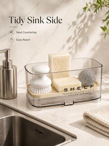 1pc Transparent Self-Draining Sink Organizer Rack With Removable Tray Sponge Holder, Suitable For Kitchen Countertop, Used For Storing Sponges, Brushes, Scrubbers, Soap And Other Kitchen Sink Accessories - Multicolor - View 4