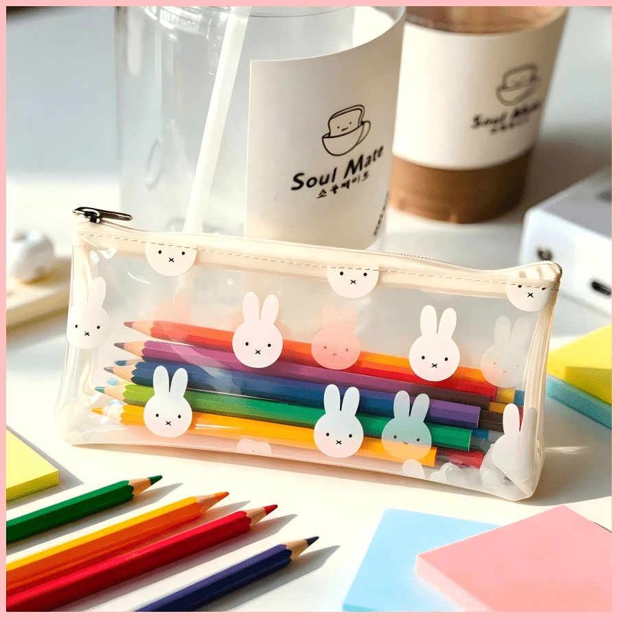 Bolsa de almacenamiento portátil con estampado de conejo Miffy, bolsa de lona portátil adecuada para cosméticos y artículos de papelería, dulce regalo de cumpleaños, vacaciones, regreso a la escuela o graduación para niñas - Multicolor - Ver 1