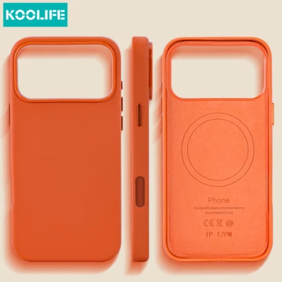 1 Peça Capa de Telefone de Couro PU Magnético Laranja Koolife, Capa Protetora à Prova de Choque PC+TPU, Compatível com MagSafe para Apple 17/17Pro/17ProMax/16/15/14/13, Acabamento Fosco com Moldura Grande para Câmera, Design Anti-Arranhões e Anti-Impressões Digitais