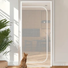 Cortina de puerta con cremallera de malla suave, pantalla de para puerta, anti-mosquitos, adecuada para perros pequeños y mascotas, cortina de puerta para gatos - Tipo D - Ver 9