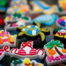 16-Piece Tropical Hawaii Beach Vacation Style PVC Hole Shoe Charm Accessories, Assorted Palm Tree And Turtle Designs - Multicolor - View 5