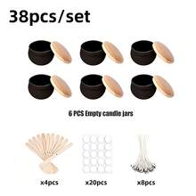 38pcs Candle Making Tool Set, Black Round Blank Candle Jars, Empty Containers With Wood Grain Lids, Multi-Functional Mini Storage Jars, Includes 6 Empty Candle Jars, 4 Wick Holders, 8 Candle Wicks, 20 Stickers - 38pcs/6set - View 8